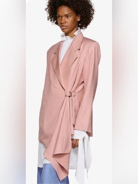 $1395 Pyer Moss 100% Wool Pink Oversized Wrap Blazer Jacket Size S Quiet Luxury